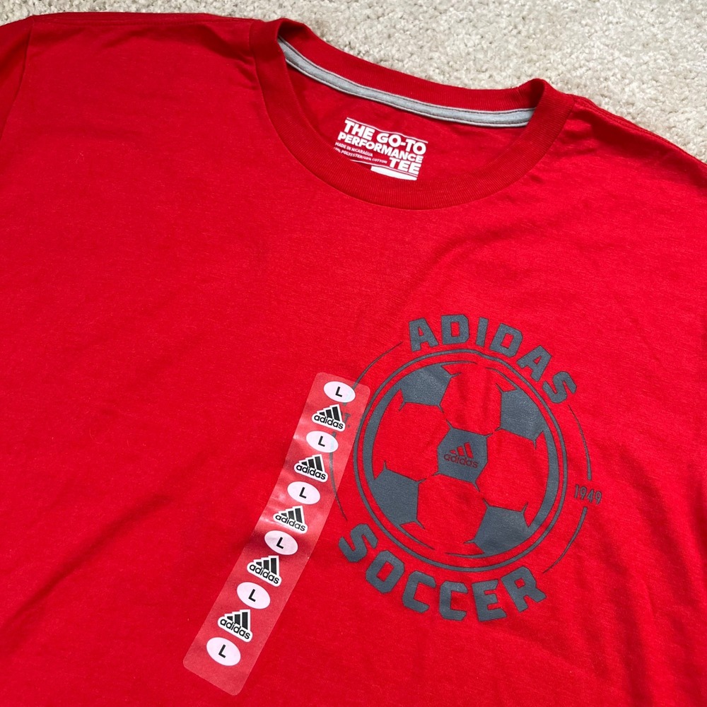Adidas Soccer The Go-To Performance Tee Mens Large Red Climalite Graphic T-Shirt